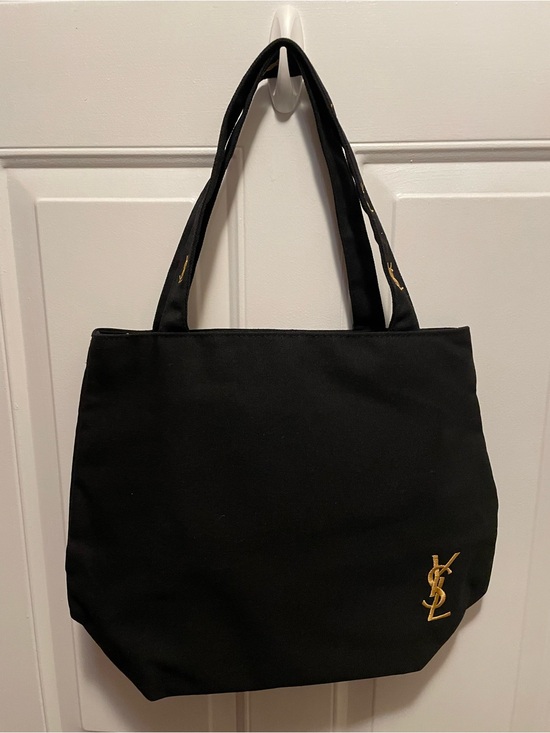 Yves Saint Laurent Handbags - YSL design Black Canvas Tote Bag with Gold embroidered Logo